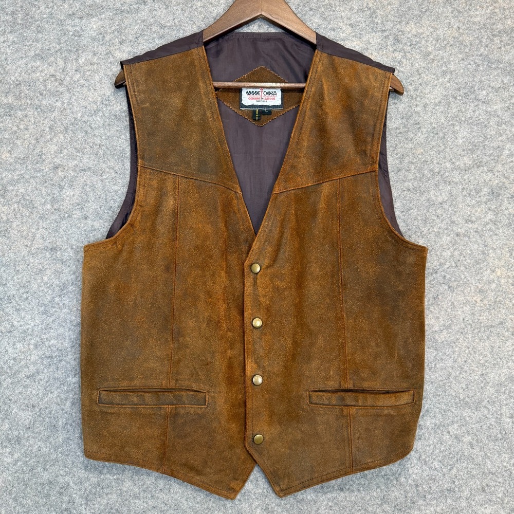 Minnetonka Genuine Suede Leather Vest Jacket Mens Large Brown Western Cowboy